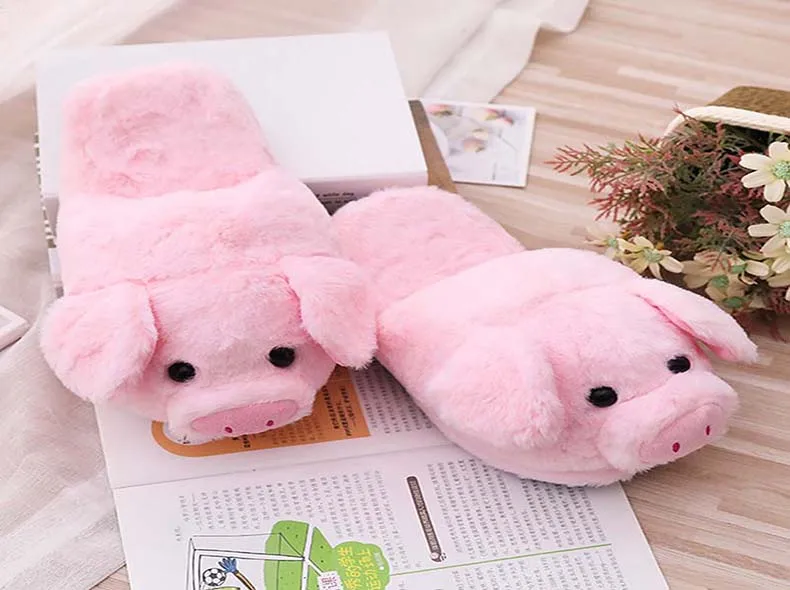 1pc Dropshipping Winter New Pink Pig House Adult Girl Slippers Lady Warm Cotton Plush Head Silent Indoor Flor Women Shoes