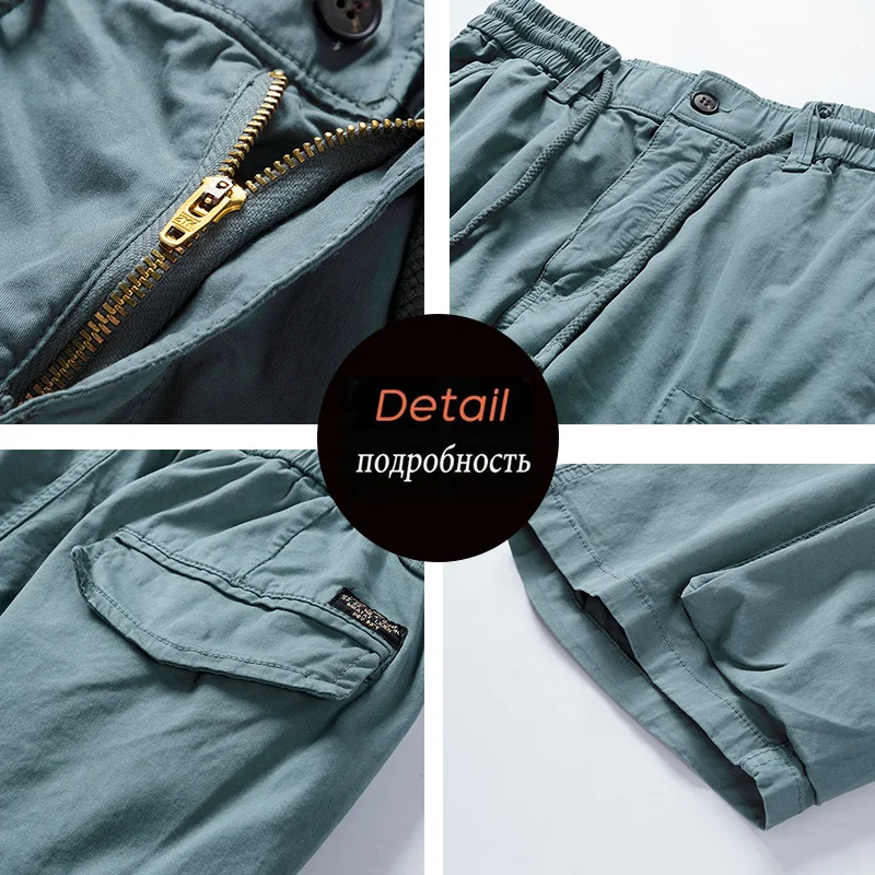 2021 New Summer Solid Color Fashion Cotton Casual Breeches Cargo Men Shorts Men Breathable Quick Dry Multi Pocket Hip Hop Short 5