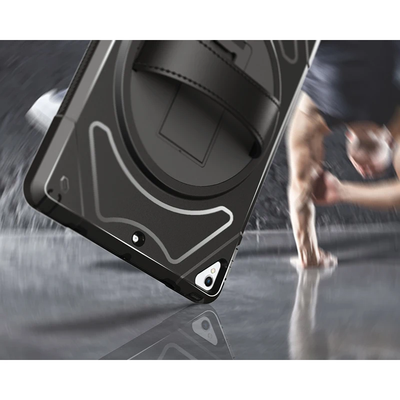 Case For iPad Pro 10.5 2017 Full Body Protection Heavy Duty Rugged Cover with 360 Rotating Leather Hand Strap Kickstand MTL01