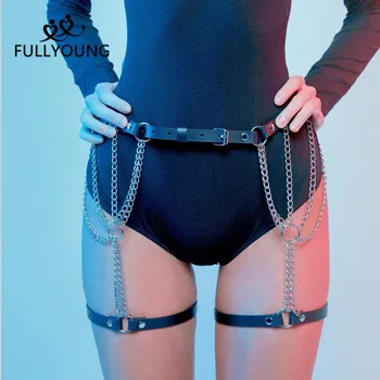 

Fullyoung Sexy Women Leather Chain Buttocks High Waist Garter Harness Belts Thigh Bondage Adjustable Punk Suspender Gothic Strap