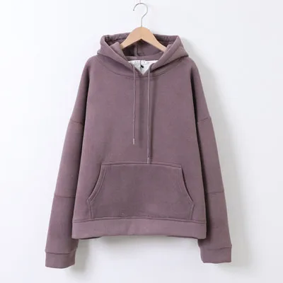 Purple Новая однотонная бархатная Женская толстовка с капюшоном на шнурке, плотный Женский пуловер с капюшоном, весна, повседневное пальто с карманами размера плюс 3XL - Цвет: Purple
