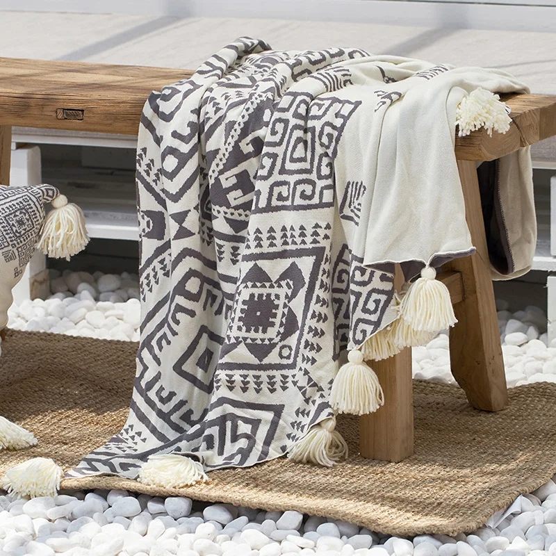 

130X180 cm Cotton Tassels Knitted Blanket Home Soft Decoration Casual Blanket Soft Loading Nap Air Conditioner Bed Blanket