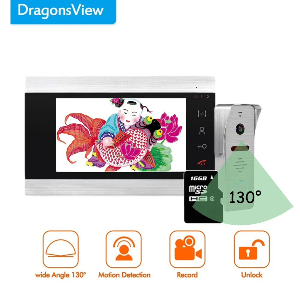Видеодомофон Dragonsview 7 дюймов дверной звонок с камерой AHD широкоугольный объектив 2