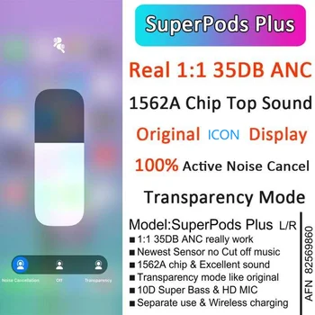 

SuperPods Plus TWS Wirelesss Bluetooth Earphones 1:1 35DB ANC Noise cancelling & Transparency Earbuds 10D Super Bass