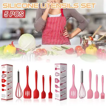 

5pcs Silicone Utensils Set Non-stick Heat-Resistant Kitchen Cookware Non-Slip Cooking Tools Kitchen Tools