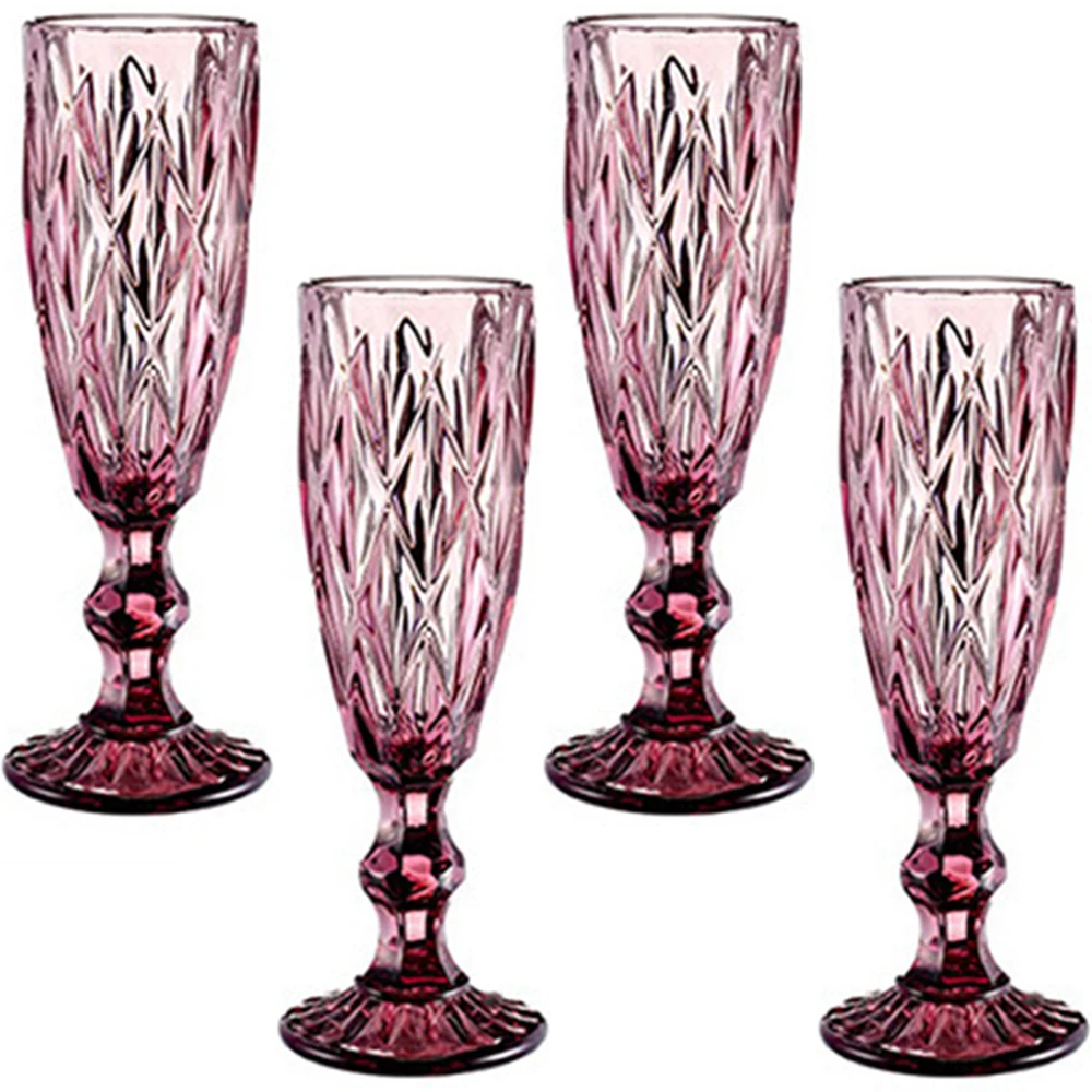 Set of 4 pink vintage champagne flutes Kitchen & Dining Drink & Barware