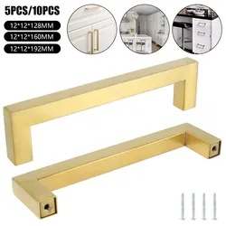 5/10 Pcs Square Cabinet Handles Stainless Steel Modern Plain Drawer Pulls Center Cupboard Hardware Handles Closet Knob Handles