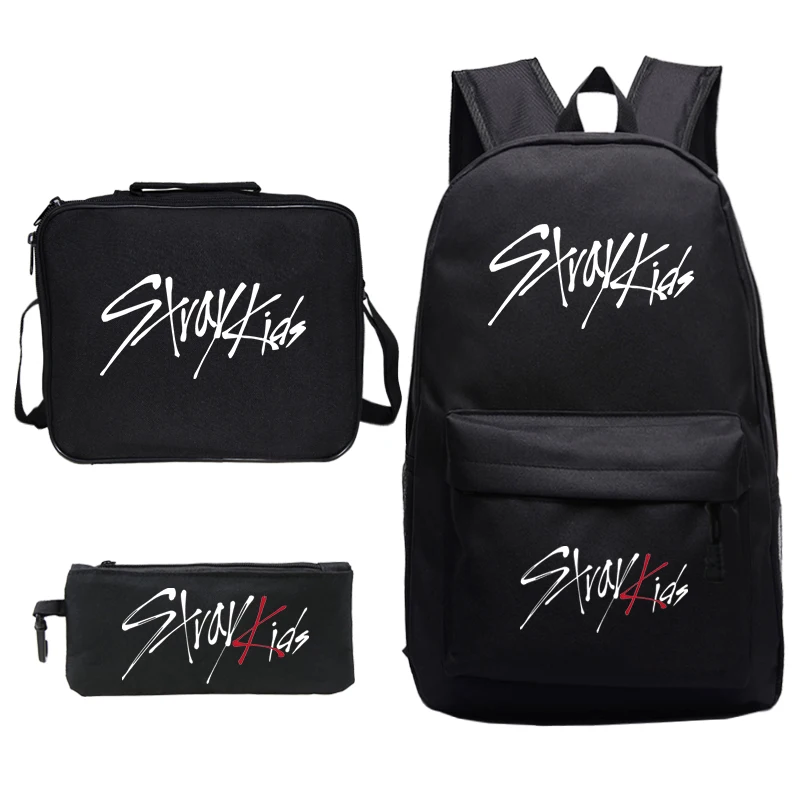 

Stray Kids Backpack Bookbag 3pcs/set Lunch Bag Pencil Case Women School Bags for Teenage Girls Laptop Bagpack Travel Backpack