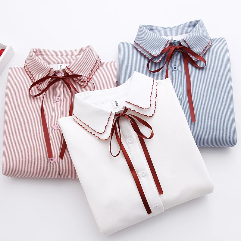 2019 Warm Winter Women velvet White Shirt Female Tops Long Sleeve Casual Turn-down Collar OL Style Korea Harajuku Loose Blouses |