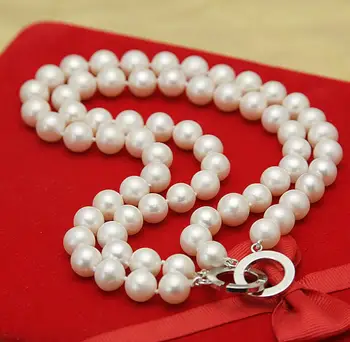 

Fashion jewelry Free Shipping 2 rows classic AAA+++ 9-10mm south sea white pearl necklace 18inch