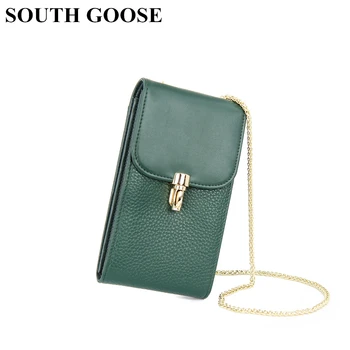 

SOUTH GOOSE Genuine Leather Women Phone Purse Fashion Designer Female Mini Shoulder Bag Solid Flap Bags Crossbody Messenger Bags