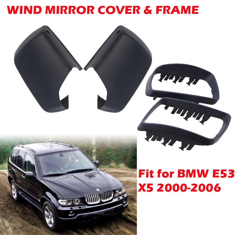 Fit For Bmw E53 X5 20002006 , Wing Side Mirror Cover With Frame Matte Black Rearview Mirror