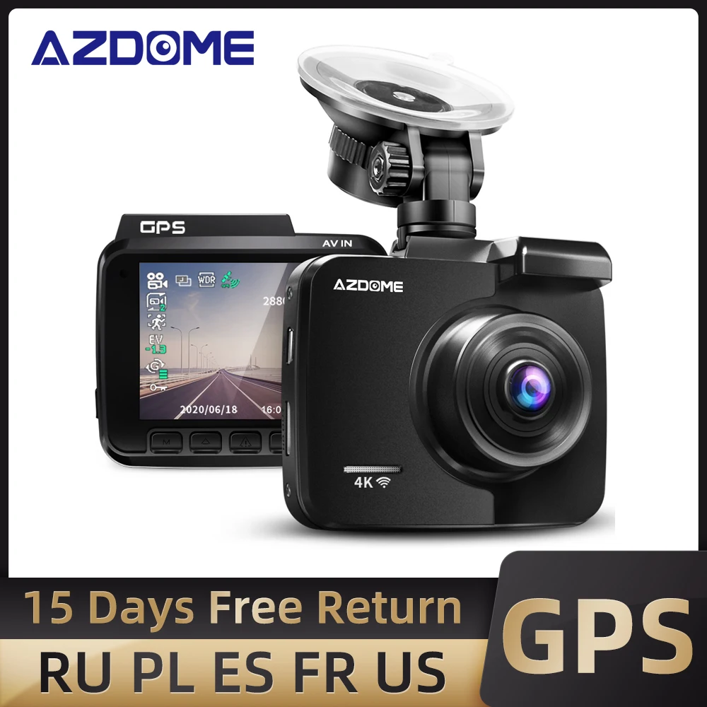 AZDOME видеорегистратор 4K 2160P FHD DVR Автомобильный WiFi Встроенный GPS приборная панель 2 4
