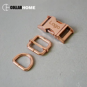 

20 sets engrave logo ID metal side release buckle 15mm webbing d-ring tri-glide for dog collar DIY accessories snap hook slider