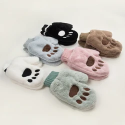 2022NEW 2021 New Winter Gloves Women Mittens Bear Claw Rabbit Velvet Inside Arctic Velvet Thickened Dual-layer Hang on Neck