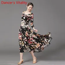 Современные костюмы для бальных танцев, гоночных танцев, новое Цветочное платье с длинными рукавами, вальс, национальный стандарт, джазовые танцы, тренировочный костюм с поездом