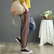 Женские джинсы новые летние осенние джинсовые брюки с эластичной талией винтажные свободные женские потертые шаровары