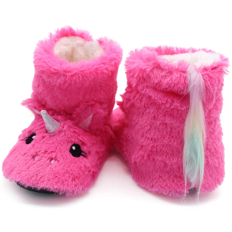 Kids Unicorn Slippers Girls Baby Home Slippers Winter Warm Plush Cute Cartoon Animal Pantuflas Unicornio Non-slip Faux Fur Shoes