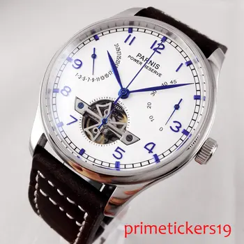 

PARNIS 43mm white dial power reserve date indicator ST2505 fashion automatic movement men's watch