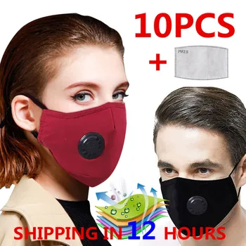 

10 /1 PCS Washable PM2.5 Face Mask Anti Dust Pollution Reusable Adult Carbon Filter Mask Cotton Unisex Breath Valve Mouth Muffle