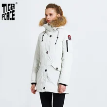 Tigre força jaqueta de inverno para mulher parka quente engrossar casaco com gola de pele de guaxinim feminino quente snowjacket casaco acolchoado