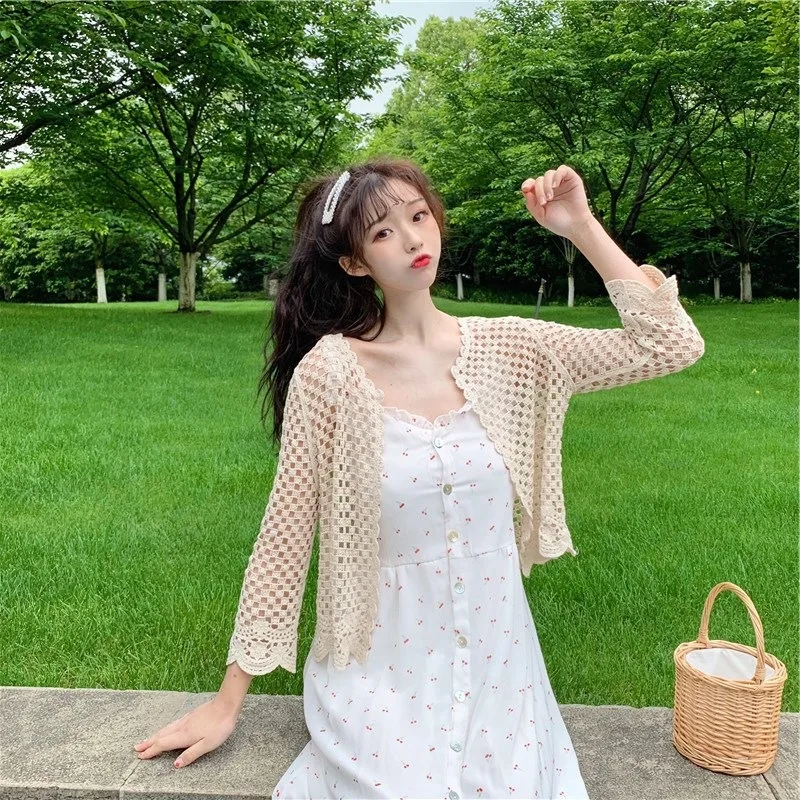 2019 Zomer Koreaanse Serie Loose-Fit Afslanken Collocatie Rok Vest Zon-Slip Haak Hollow Out Gebreide Blouse Airable 2019 Zomer Koreaanse Serie Loose-Fit Afslanken Collocatie Rok Vest Zon-Slip Haak Hollow Out Gebreide Blouse Airable