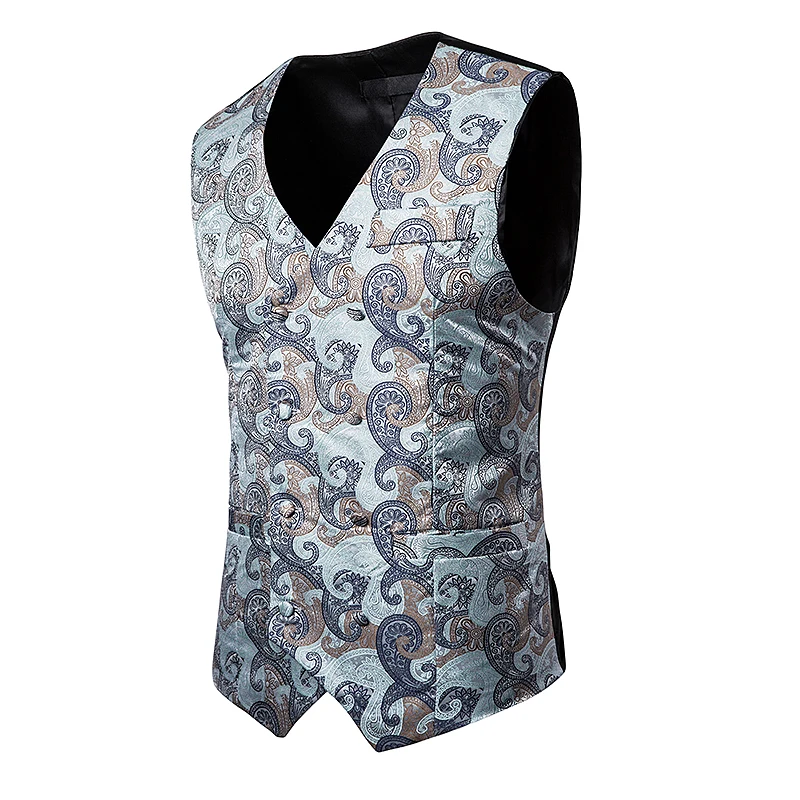 New arriveal fashion men smart casual Suit Vest Cashew flower embroidered pattern suit vest men sleeveless Tops plus size