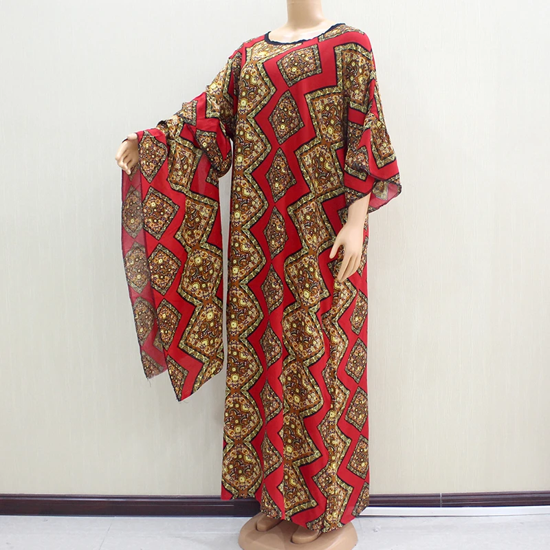 Разноцветные элегантные гофрированные женские платья Boho с коротким рукавом зимние Африканские модные макси платья с шарфом
