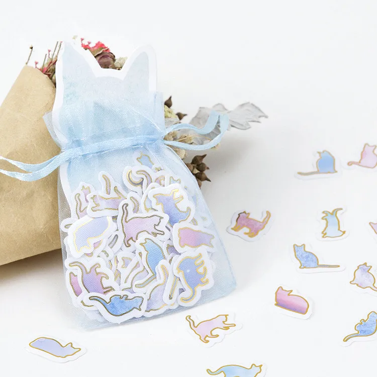 

100 Pcs/Pack Kawaii Gold Color Cat Decoration Paper Cute Stickers Scrapbooking Flakes Diary Journal Stationary School Supplies