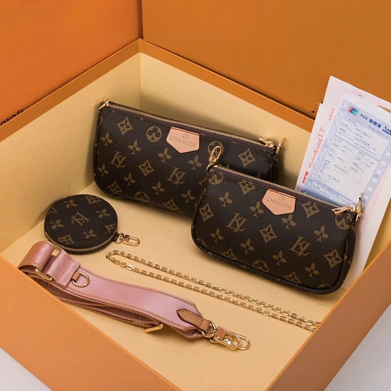 

Luxury Designer Brand 3in1 Sets Crossbody Bag for Women Leather One-shoulder Messenger Mahjong Bag Ladies Fashionable Purses