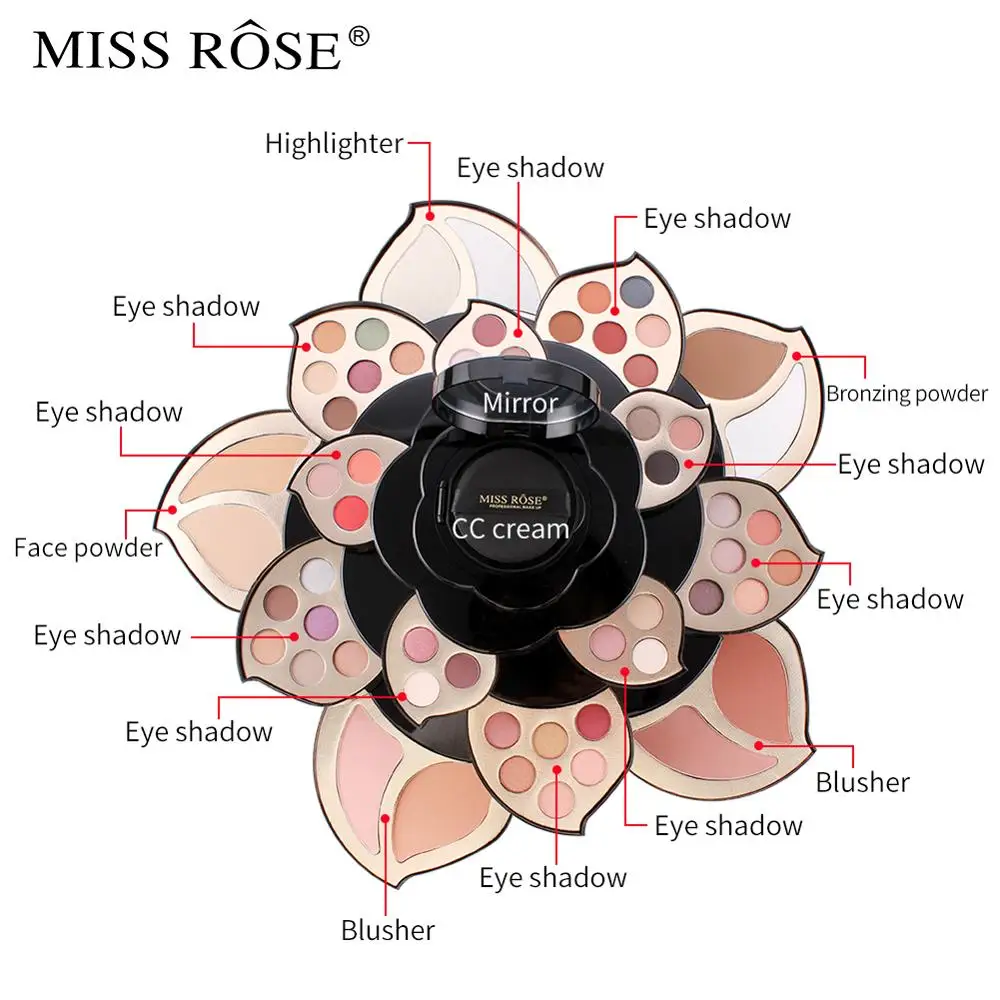 Miss rose палитра для макияжа черная большая форма цветка сливы золотые черные тени
