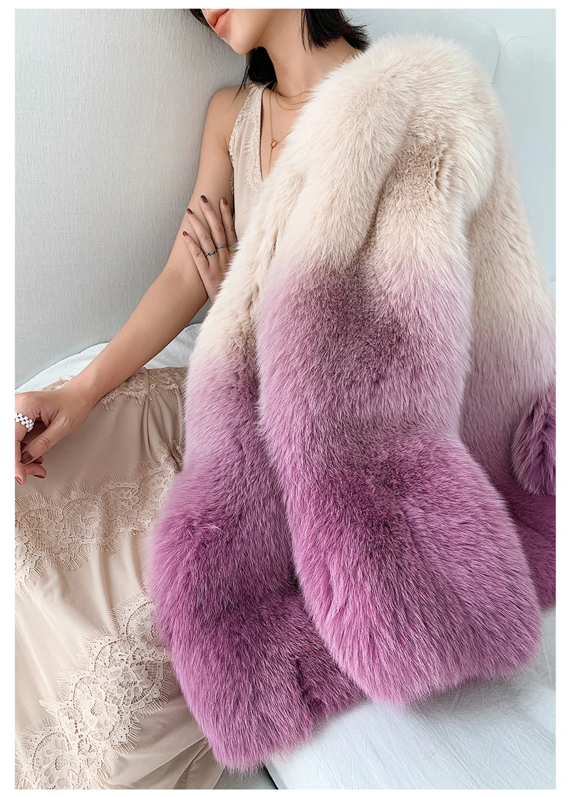 Women Warm Real Fox Fur Coat Winter Genuine Fur Jacket Fashion Outerwear Luxury Natural Fox Fur Coat Women