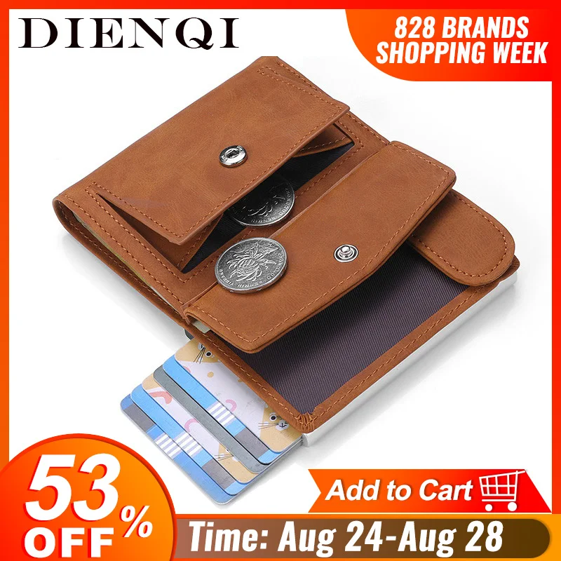 

DIENQI Rfid Genuine Leather Men Wallets Card Holder Slim Thin Smart Magic Wallet Small Short Coin Purse Male 2020 Brown Vallet