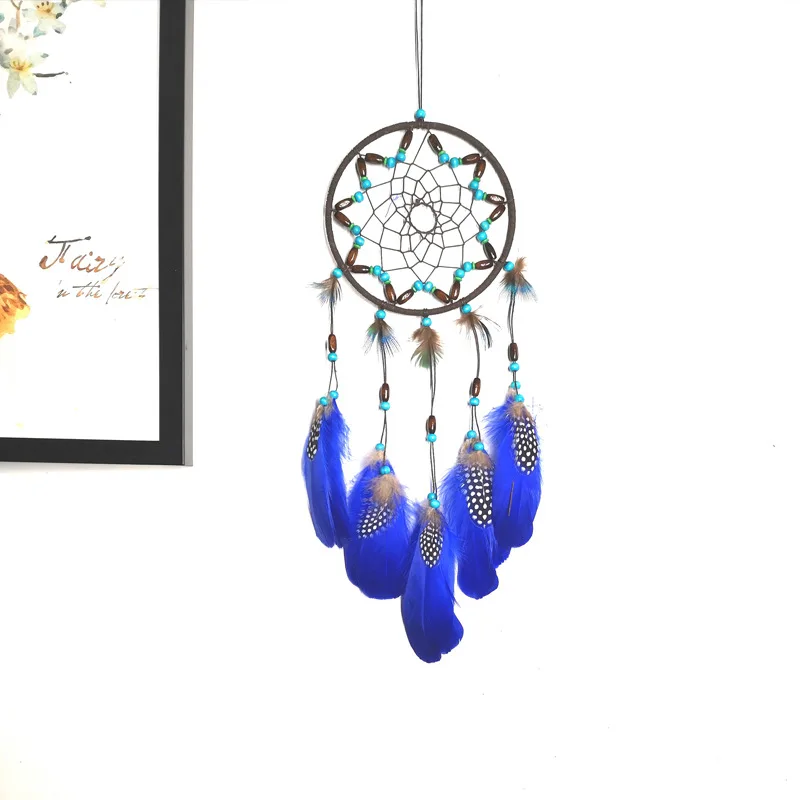 

Creative Blue Feather Dreamcatcher Pendant Indian Peacock Feather Home Decoration Europe And America Cross Border Dreamcatcher