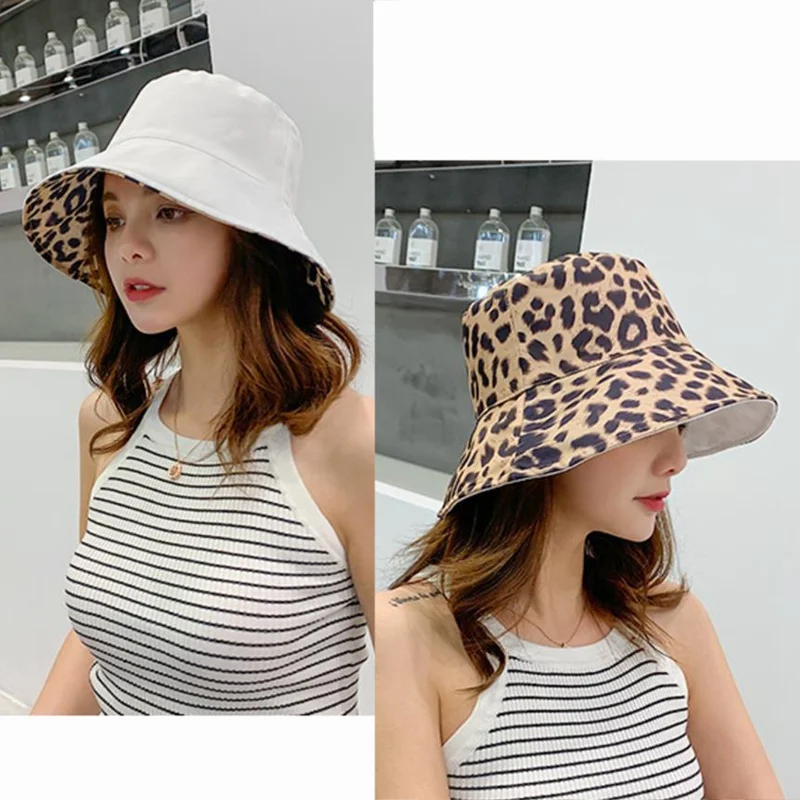 Women Leopard Print Bucket Comfortable Breathe Foldable Men Beach Flat Top Sun Fishing Hat High Quality Flat Panama Hat Street cheap bucket hats