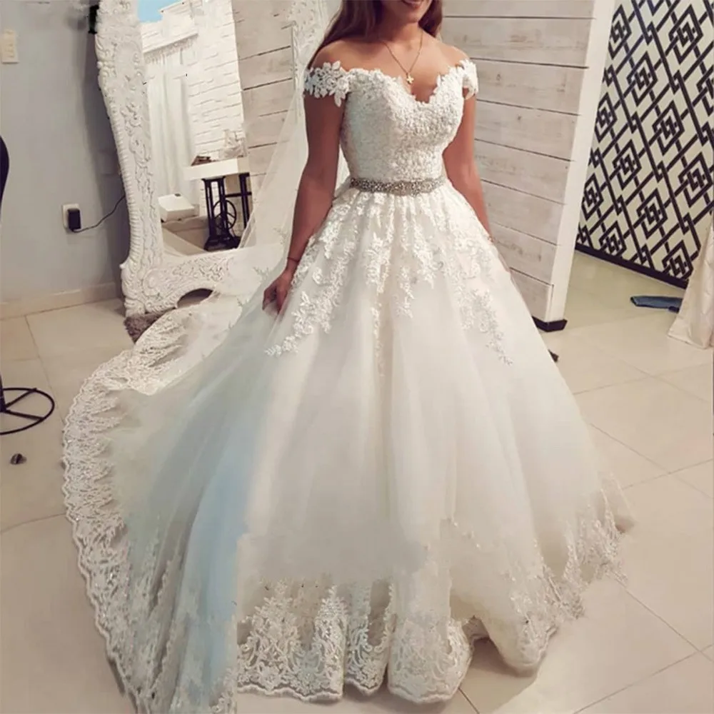 Ball-Gown-Lace-Bride-Dresses-Cap-Sleeve-Beads-Rhinestones-Belt-Trouwjurk-Plus-Size-Wedding-Dress-2020