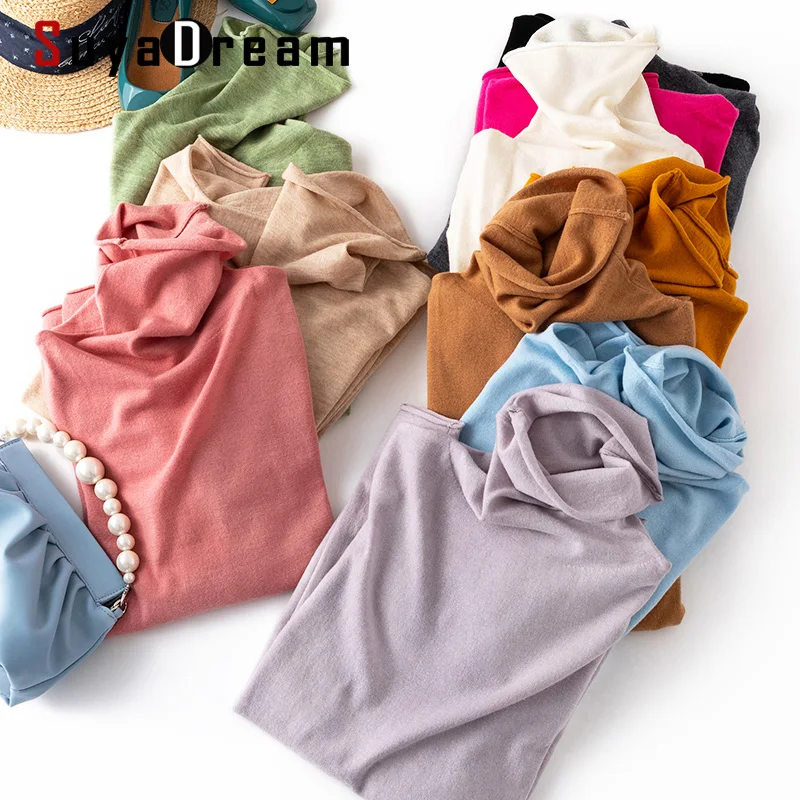 

SuyaDream Woman Color Wool sweaters 100%Wool Turtleneck Pullovers Solid Basic Sweaters 2020 Fall Winter Shirts