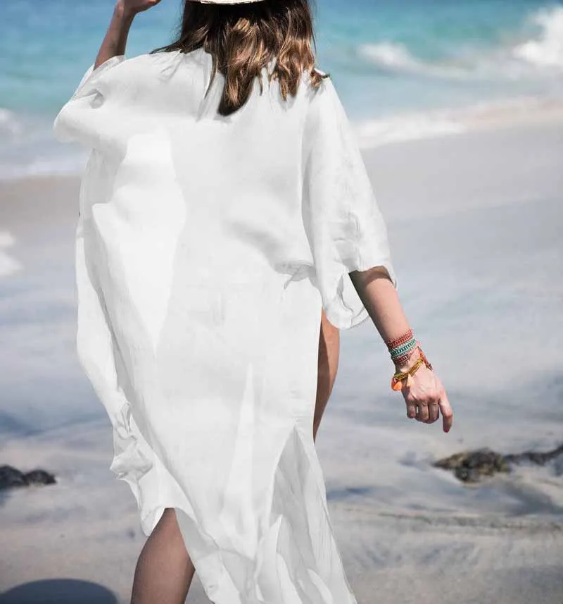 

Womens Kimono Beach Cardigan Swimsuit Bikini Cover Up Wrap Beachwear Holiday Bathing Suit Long Dress Summer Sundress White Black