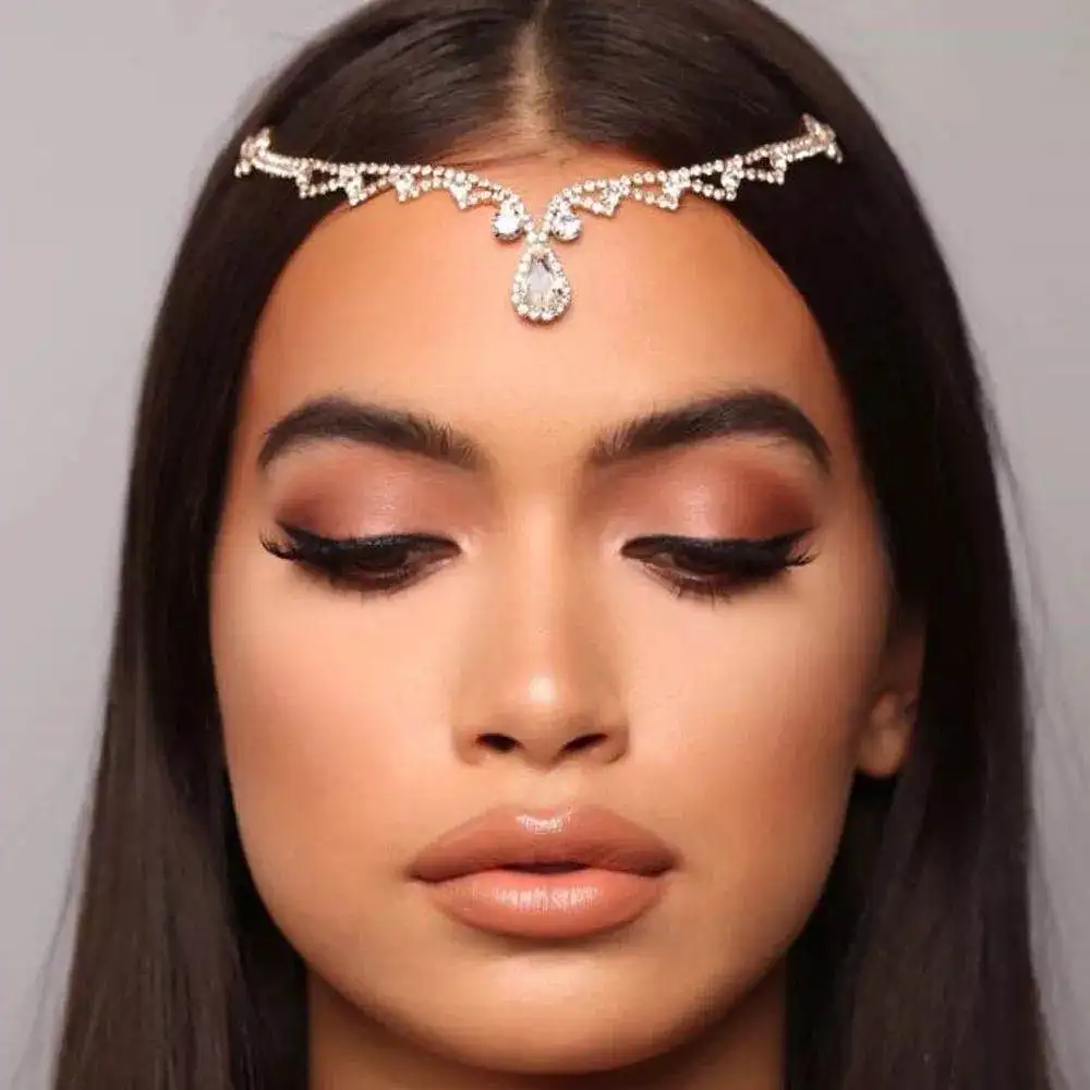 Bohemian Vintage Full Rhinestone Bridal Headband Chain for Women Wedding Crystal Forehead Headband Hair Accessories hair accessory hair headdress bridal headwear