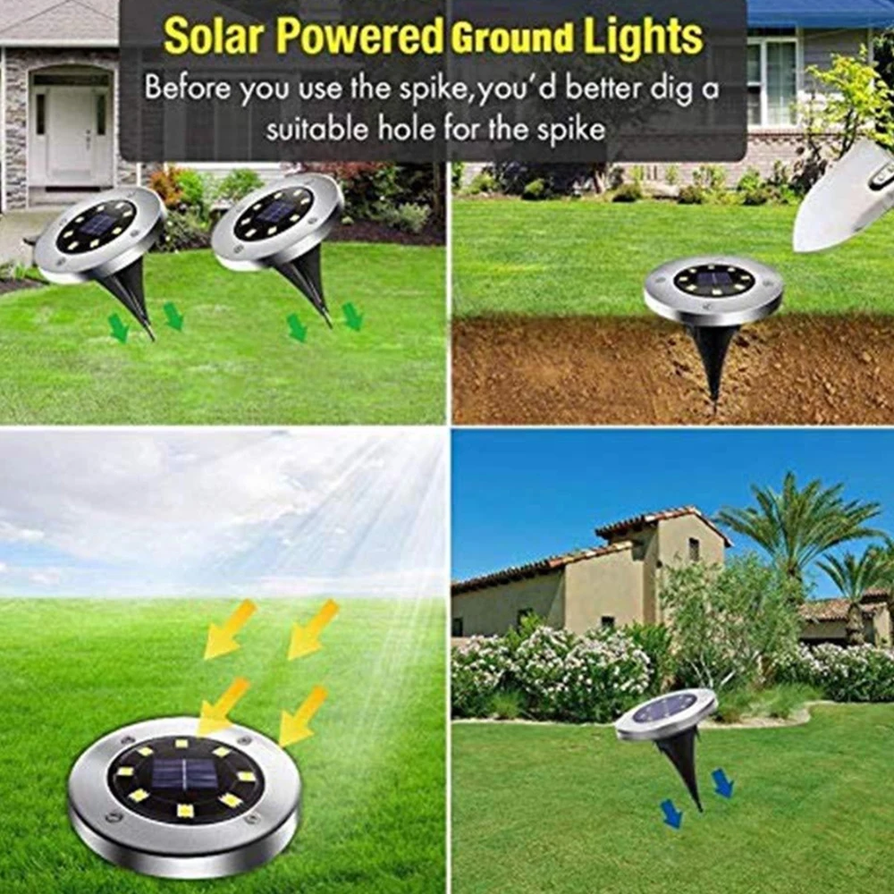4Pcs LED Solar Buried Floor Light Waterproof Stainless Steel Underground Lights Outdoor Garden Road Path Stairs Ground Lawn Lamp 3