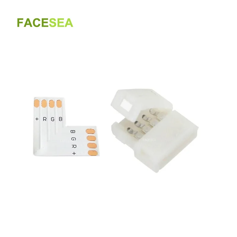 100pcs/lot 4 PIN RGB Connector Adapter &amp 4pin L Shape PCB For 5050 LED Strip Light Tape Solderless 10mm width quick connect |