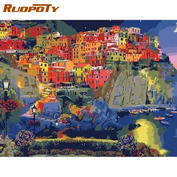 

RUOPOTY Painting By Numbers Handmade Mountain Village Landscape Oil Picture By Number Unique Diy Gift For Adults Acrylic Paints