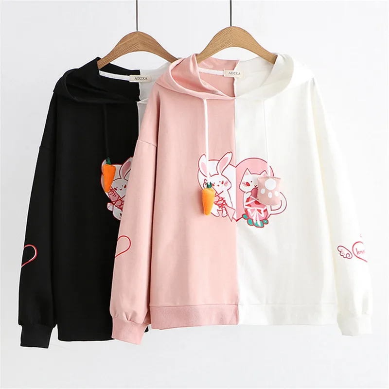 Kawaii/женские толстовки с заячьими ушками; Милый хлопковый свитер в стиле Харадзюку; мягкий пуловер в стиле мори для девочек; спортивная одежда; рубашка