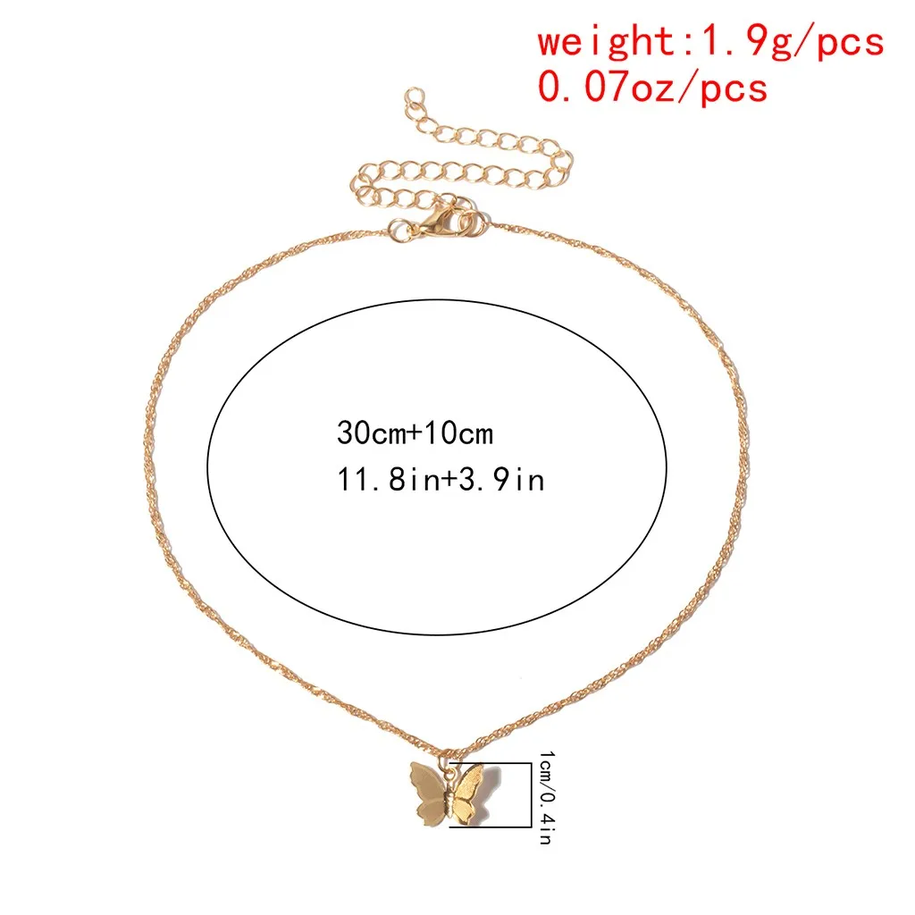 Винтажная металлическая золотая цепочка с подвеской в виде бабочки, ожерелье с подвеской в виде бабочки, женское дамское ожерелье, ювелирные изделия на День святого Валентина, подарки