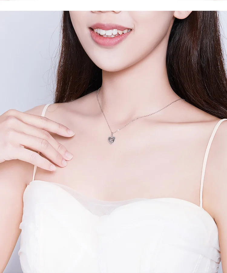WOSTU Real 925 Sterling Silver Necklaces Footprints Heart Pendant Long Chain Link For Women Friendship Fashion Jewelry FIN354
