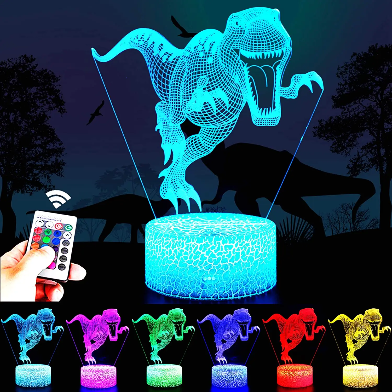 DINOSAURE 3D LED Veilleuses Télécommande et Contrôle Tactile 16