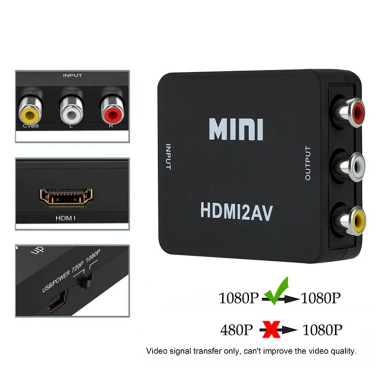 Композитный адаптер HDMI в RCA AV/CVBS для телевизора VHS DVD горячая распродажа|Кабели VGA| |