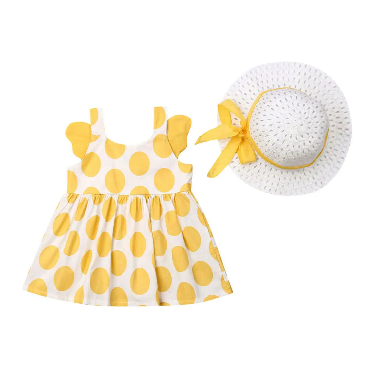 Коллекция года, летняя одежда для малышей милое платье в горошек с крыльями для новорожденных девочек+ шапочка, праздничная одежда сарафан без рукавов из 2 предметов