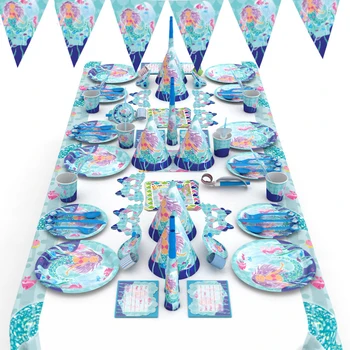 

The little mermaid Theme beautiful Disposable Birthday Party Decorations Kids Girl Party Supplies Decoration Tableware Set