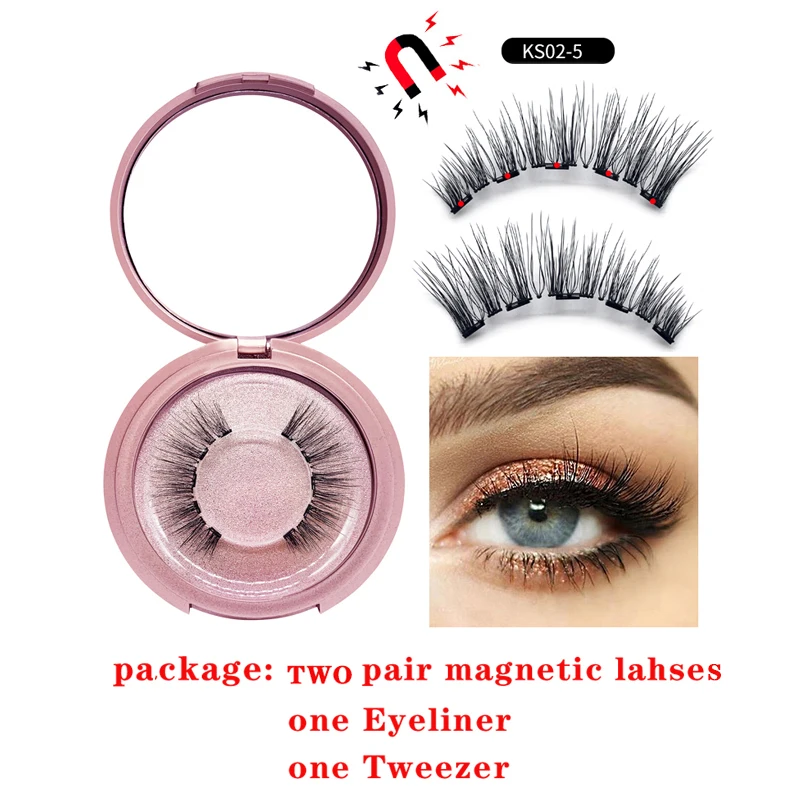 

Magnetic Eyelashes 3D False Mink Eye Lashes with Liquid Eyeliner Fake Natural Long Eyelashes Tweezers Extension Makeup Set Kit